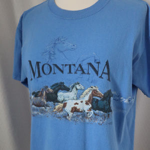 Montana Horse-Theme Short Sleeve Blue T-shirt Med.